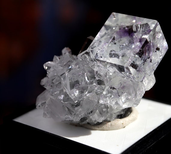 Pristine gem Fluorite crystals with a perfect Quartz flower. Sharp well formed one in a thousand is luster and quality
