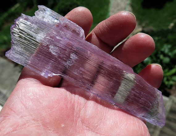 Gem double terminated lavender Kunzite. Laghman, Nuristan, Afghanistan 4.75 inch 92 gram. Natural bar of light transmitting Kunzite