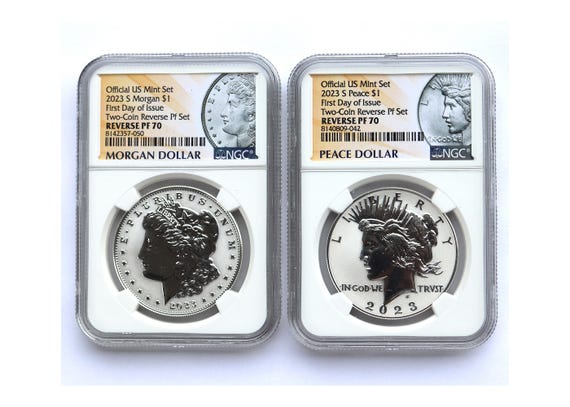 2023-S Reverse Proof Silver Morgan & Peace Dollars: NGC PF 70 Set