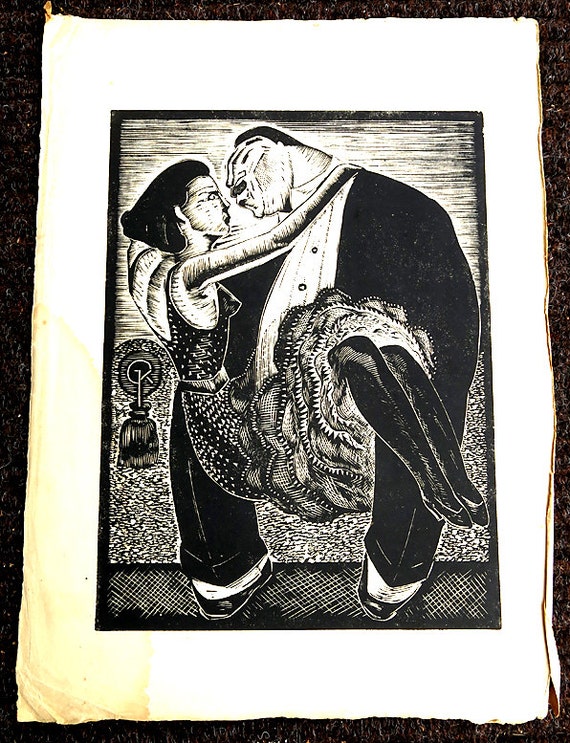 Large Vintage Wood block Print Gan Kolski Polish-American 1899-1932