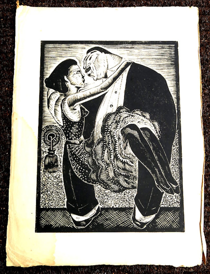 Large Vintage Wood block Print Gan Kolski Polish-American image 0