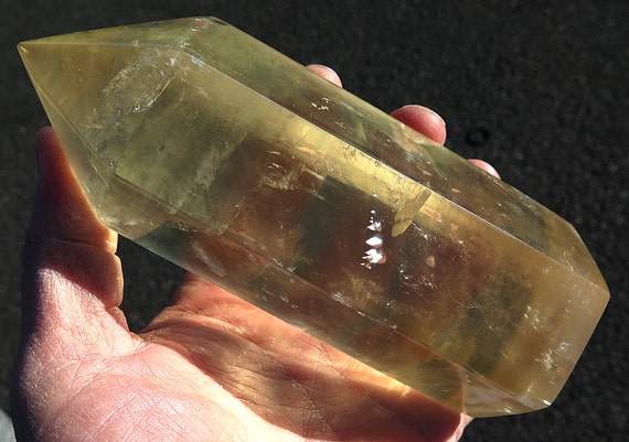 Large 6 Inch Golden Optic Calcite Point. 100% transparent.