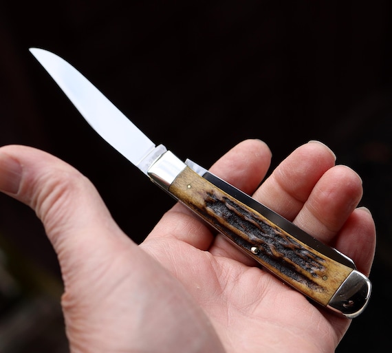 Case XX USA 1965-69 trapper 5254 pocket knife Beautiful Stag handles. Excellent