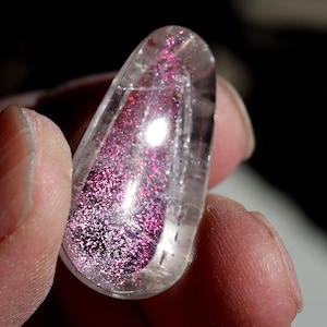 Pink Fire, Covellite included teardrop facet quartz crystal. Brazil. 39.05 carats