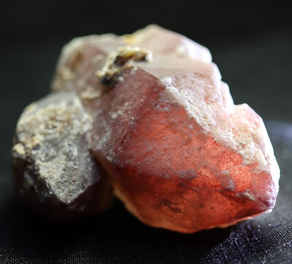Heavy Hematite included Quartz cluster. MG Brazil. Cool project crystal. 8.8 cm. Found in a old box in our garage from the 1980's.