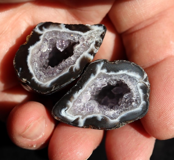 Tabasco amethyst geode pair. Natural with polished face. Tabasco, Zacatecas, Mexico
