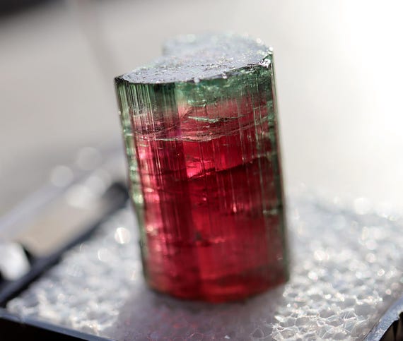 Top quality Elbaite var. Tourmaline with strong colors. Cruzeiro mine, Sao Jose da Safira, MG, Brazil. Side shoot is terminated 8.91 grams