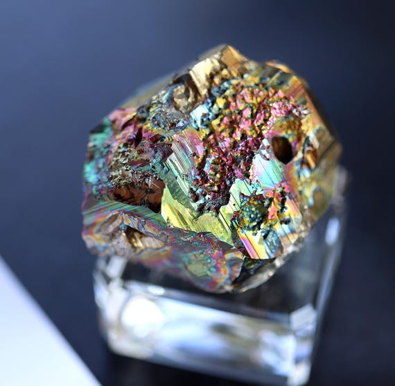 New find. Top pocket pick. Natural ultra rainbow iridescent gem Pyrite crystal. Las Minas, Veracruz, Mexico. 76.6 grams.