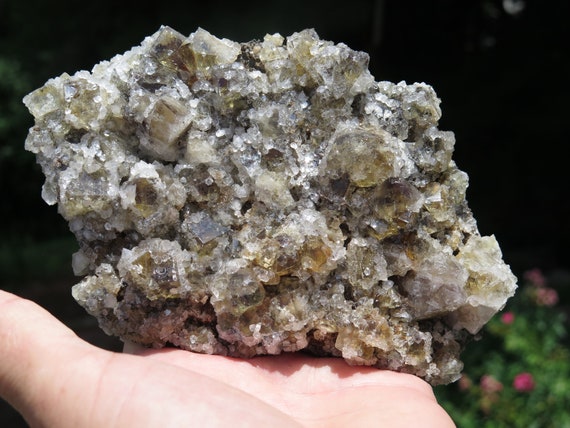 Large cabinet Yellow Fluorite with sparkling Quartz crystals, River Catcher vein 2017, Diana Maria mine, Weardale Co., Durham England
