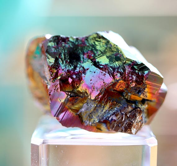 New find. Top pocket pick. Natural ultra rainbow iridescent gem Pyrite crystal. Las Minas, Veracruz, Mexico.  77.3 grams.
