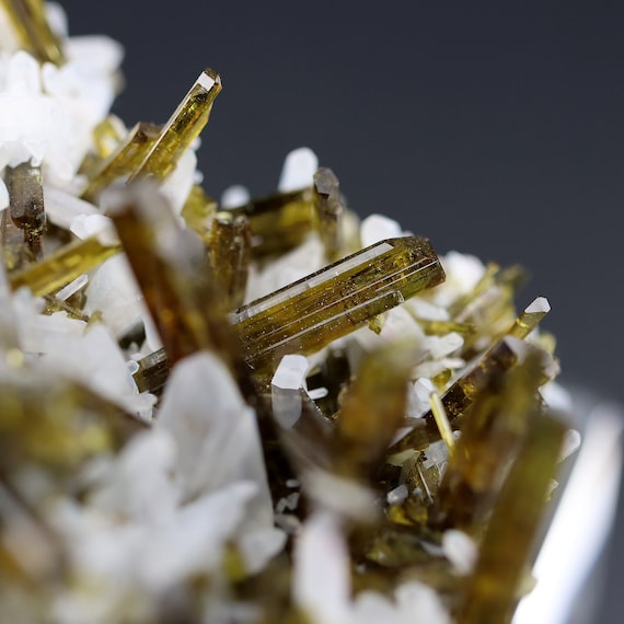 Gem Epidote, Quartz crystals. La Verde mine, Cascas District, Chimu Prov., Peru