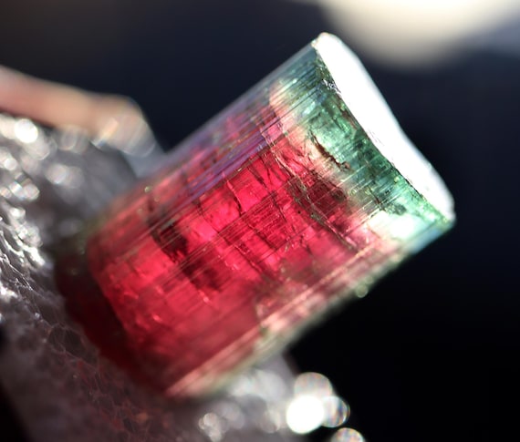 Top quality Elbaite var. Tourmaline with strong colors. Cruzeiro mine, Sao Jose da Safira, MG, Brazil. Side shoot is terminated 8.91 grams