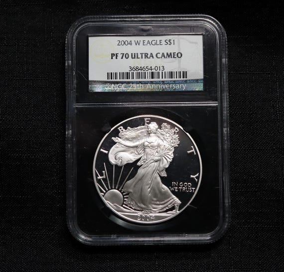 2004 W American Silver Eagle 1 Coin PF70 Ultra Cameo NGC 25th Anniversary