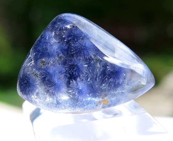 Scarce Polished Acicular Dumortierite Included clear Quartz crystal. Vaca Morte, Bahia, Brazil. 31.9 Carat. Sprays are rare