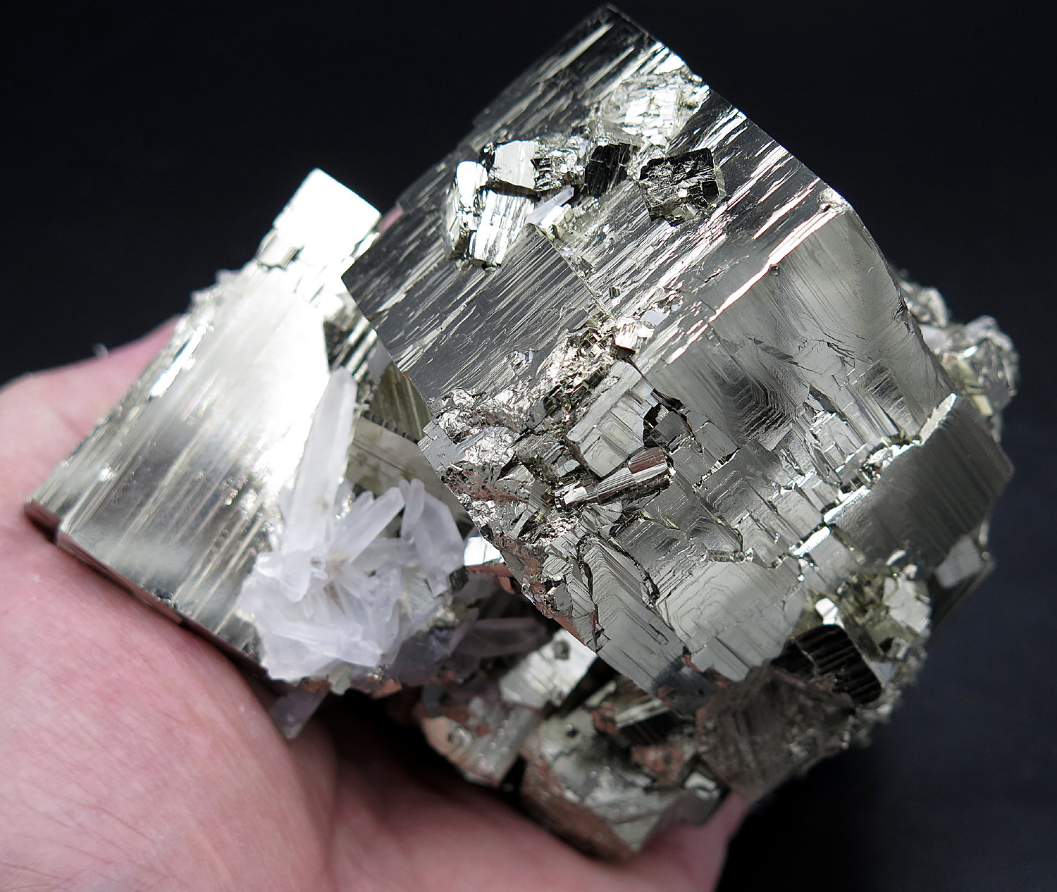 High Interest 3 interlocking Pyrite Cubes (and many more) with Quartz