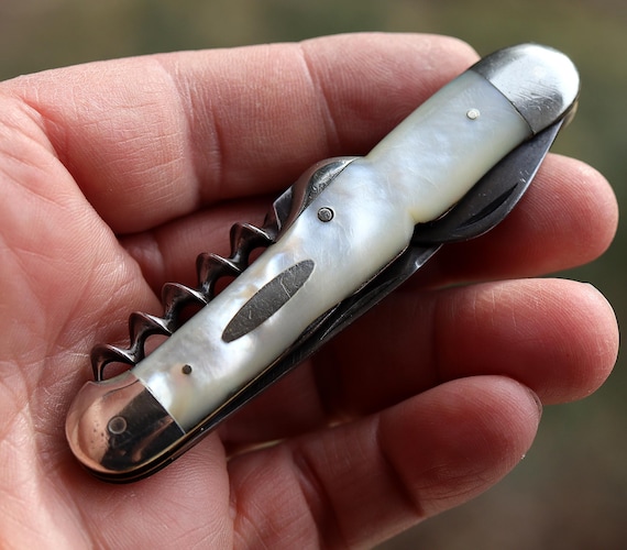 An early pearl handle Bar knife Vom Cleff & Co. Germany. Lion Cutlery 1885-1926