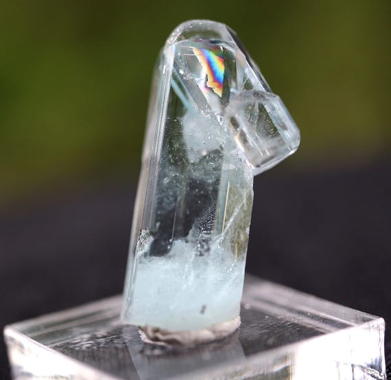 Beryl var. Aquamarine with splitter crystal and terminated side cars and rainbow. Shigar Valley, Gilgit-Baltistan, Pakistan