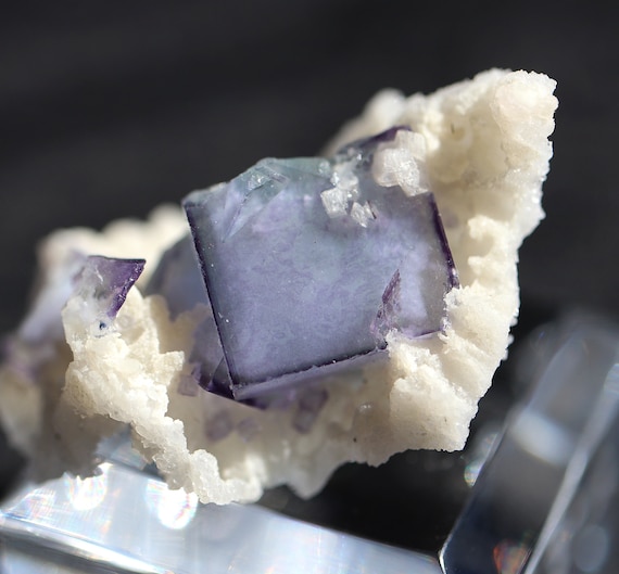 Scarce Fluorite thumbnail from the porcelain pocket with Calcite Yaogangxian Mine, Yizhang County, Chenzhou, China. No damage