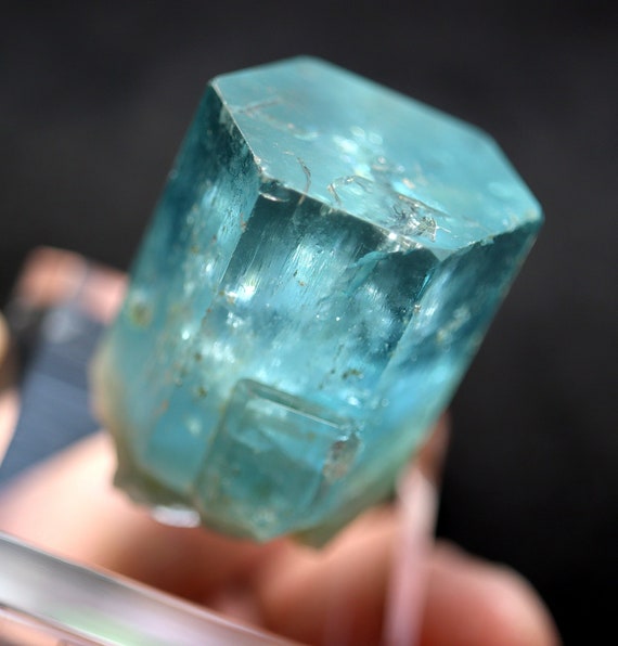 Beryl var. Aquamarine. Amazing blue. 63 grams. Flat termination with a terminated side car. Erongo Mts., Namibia. C. Cecil collection label