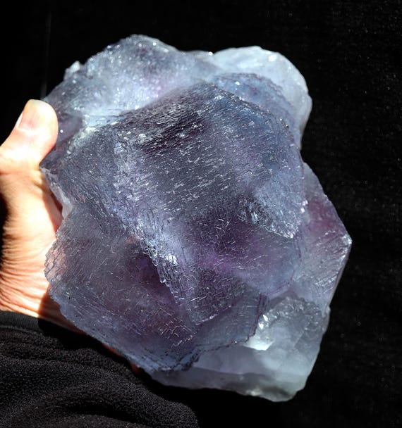 Large 7.3 pound cabinet Fluorite. 100% translucent. La Viesca mine, Spain. Great deep surface, form and color