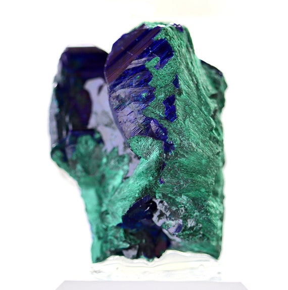 Rich blue Azurite crystals being replaced by green Malachite. Milpillas Mine, near Nacozari, Sonora, Mexico 53.6 g