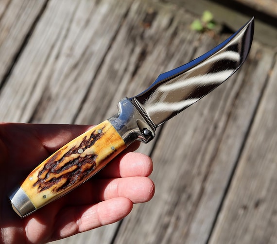 Unused Case's Tested XX Interchangeable hatchet, knife with stag handle & hand tooled custom leather sheath. First model 1935-40