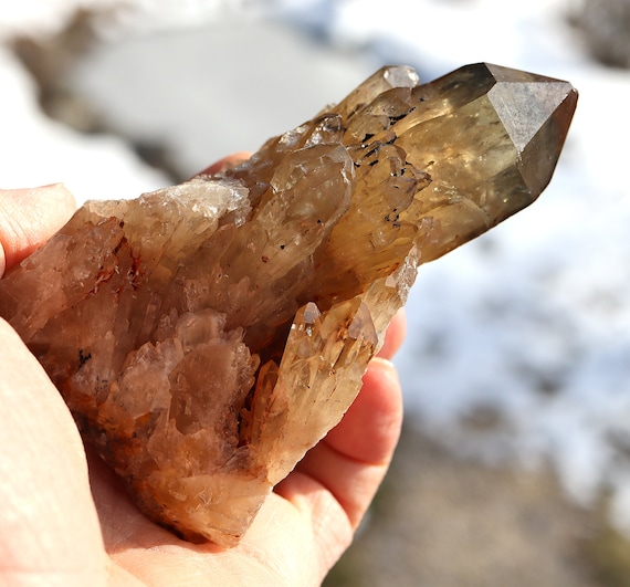 Natural Kundalini Citrine crystal cluster, Congo. Excellent color, form. 4 3/8 inch tall