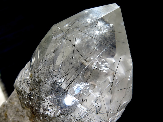 Large cabinet natural no polish Quartz with included Schorl Needles crystal. Diamantina, Minas Gerais, Brazil. 8.5 inches tall. See video