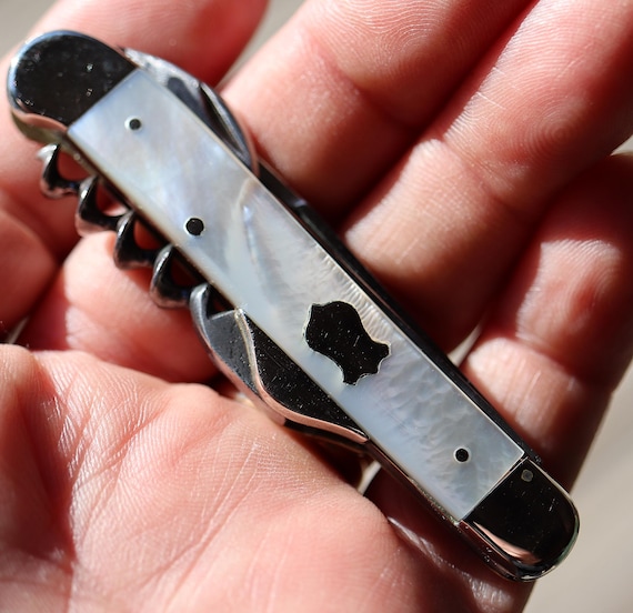 Vintage mother of pearl bar Pocket Knife with 3 blades and Corkscrew Hibbard, Spencer & Bartlett Co.