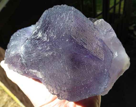 Large 7.3 pound cabinet Fluorite. 100% translucent. La Viesca mine, Spain. Great deep surface, form and color