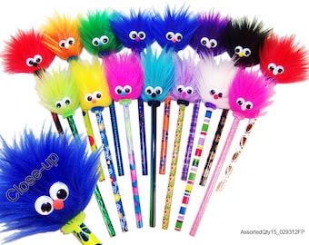 15 Fuzzy Pencils  "A SMILE with a TWIST" Assorted