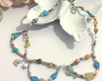 Artisan beaded necklace: Butterfly Nature Boho style necklace
