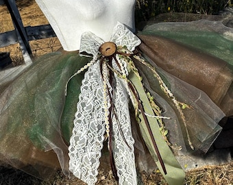 Woodland Fairy Tutu Skirt - Earthy Forest Pixie Costume - OOAK Whimsical Cottagecore Tulle Skirt, Renaissance Festival Cosplay Wear -