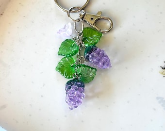 Grape vine key chain: Dangle Grape key lanyard,  Cottagecore style, veno wine lover gift idea