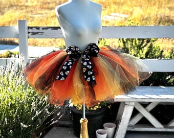 Candy Corn Halloween Tutu Skirt Ready to Ship | Orange Black Yellow Tutu | Handmade Halloween Costume | Adult Medium Tutu