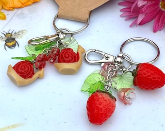 Strawberry or Snail keychain: Dangle  key chain Cottagecore style, Fairycore