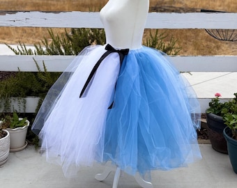 Alice's Adventures in Wonderland Adult Sewn Tutu Skirt: Halloween Costume, Cosplay, White blue tutu