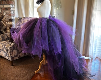 Purple Plum and Black Witch Tutu Skirt & Hat Set – Hi-Low Ball Gown Halloween Costume – Adult Witch Costume – Size Medium – Ready to Ship