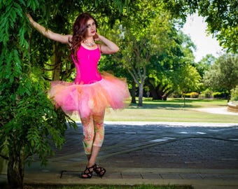 Shades of Pink, Yellow and Orange tutu skirt: Costume Skirt, Birthday, 80s party, Cosplay Rave, Short Tutu, Sewn tutu