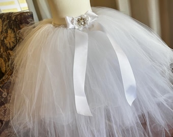 White Bridal High Low Tulle Tutu Skirt | Wedding Skirt with Train | Romantic Wedding Tulle Skirt