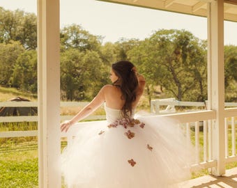 White Bridal Tulle Tutu Skirt | Tea Length Wedding Skirt with Train | Romantic Wedding Tulle Skirt