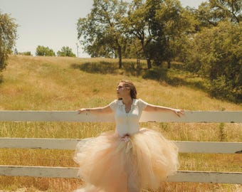 Gold Ivory and Blush Tulle Tutu Skirt, Boho Bridal  Skirt, High Low Fairy Tutu, Sewn Tutu Wedding Skirt, elegant whimsical romantic