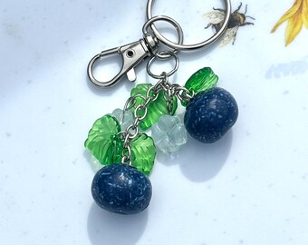 Blueberry key chain: Dangle blueberry key lanyard,  Cottagecore style