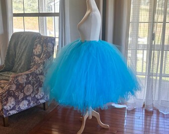 Adult Midi Length Turquoise Blue Tulle Tutu Skirt: photoshoot, party and festival ready, Full Fluffy and artisan made