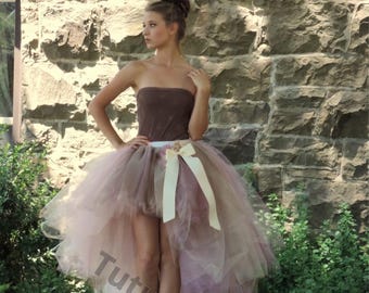 Adult High Low Tutu Skirt with Train | Dusty Rose Fairycore BoHo Style Tulle Skirt | Original TutuHot Design | Made to Order