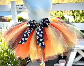 Candy Corn Tutu | Adult Halloween Tutu Skirt | Orange Black Yellow Fluffy Tutu with Candy Corn Bow | Made To Order