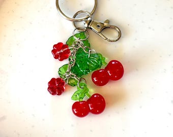 Cherry key chain: Dangle Cherry key lanyard,  Cottagecore style