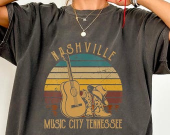 Comfort Colors T-Shirt, Nashville Music City Tennessee Shirt, Nashville TN Shirt, Country Music Shirt, Nashville Guitar, Tennessee State Tee