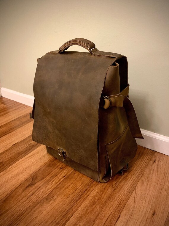 Leather top backpack etsy