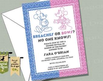 Mickey and Minnie Customized Gender Reveal Party Invitation